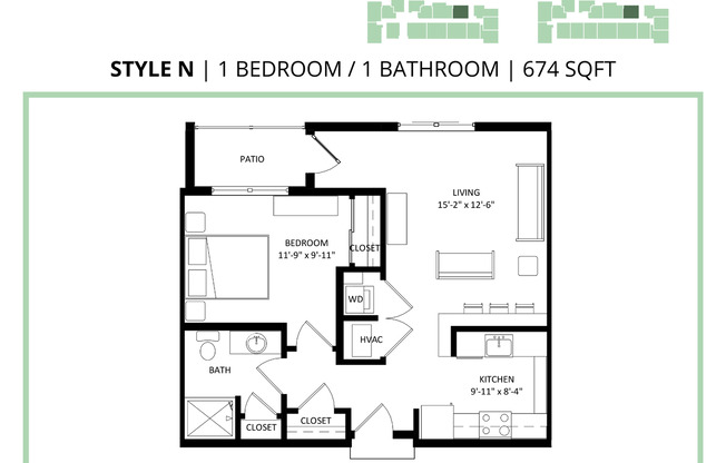 1 bed, 1 bath, 674 sqft, $1,090, Unit 411