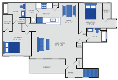 2 beds, 2 baths, 1,347 sqft, $1,449