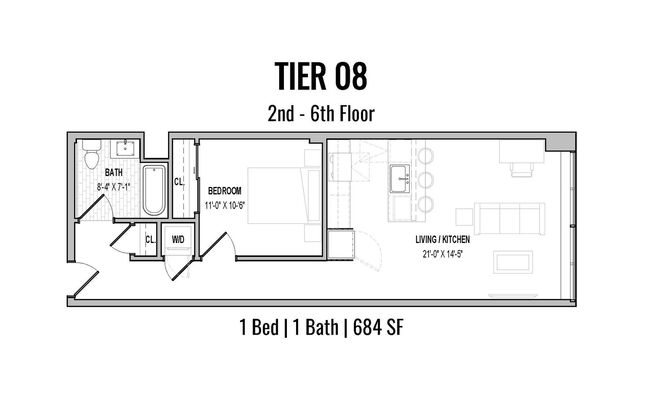 1 bed, 1 bath, 684 sqft, $2,549, Unit 508