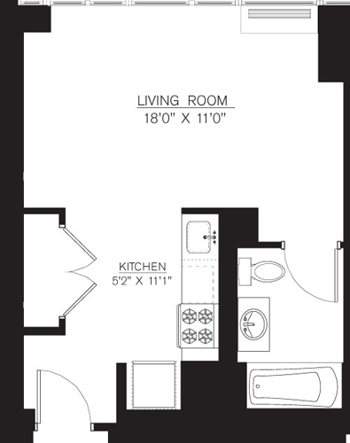 Studio, 1 bath, 476 sqft, $3,671, Unit 32E