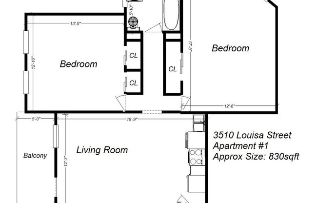 2 beds, 1 bath, 830 sqft, $2,290, Unit 3510 Louisa St. #01