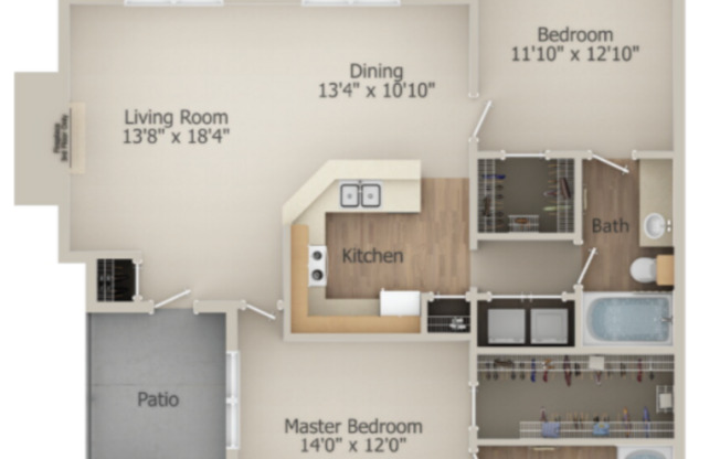 2 beds, 2 baths, 1,148 sqft, $1,399