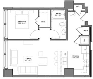 1 bed, 1 bath, 741 sqft, $1,195