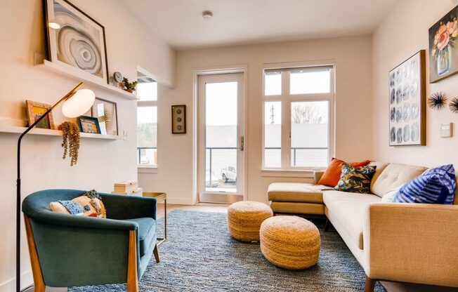 Carpeted Living Area at Holm at Sellwood, Portland, OR