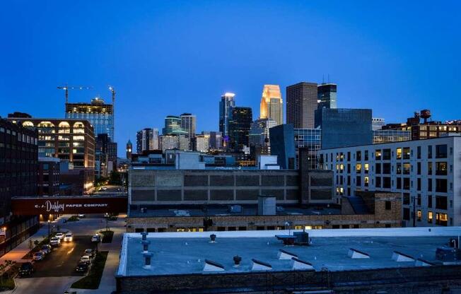 Minneapolis skyline lit up at night