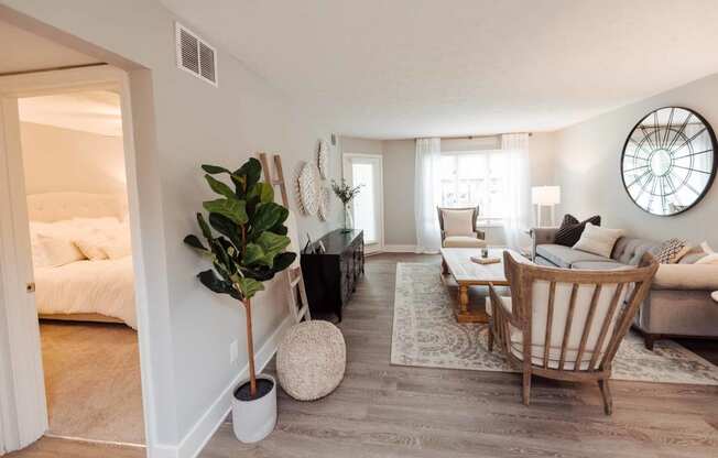 a living room with a couch and a table