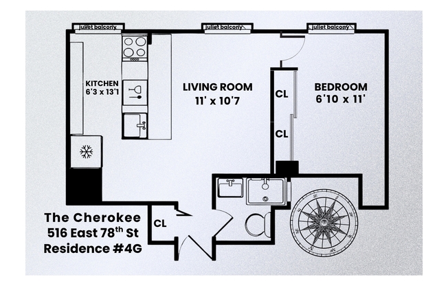 1 bed, 1 bath, $3,600, Unit 4G