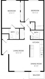 2 beds, 2 baths, 1,000 sqft, $2,144