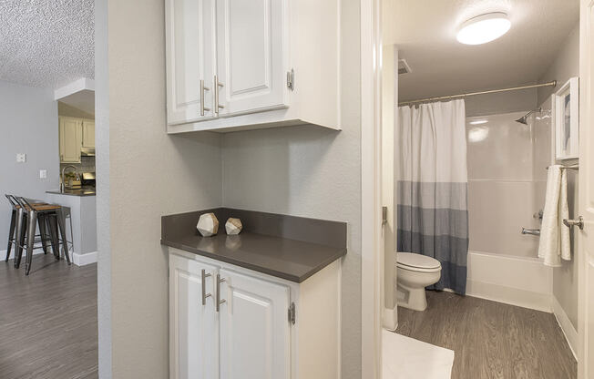 Vanity and bathroom l Vue at the Lake in Sacramento