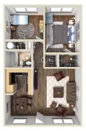 a 3d drawing of the floor plan of a bedroom