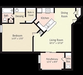 1 bed, 1 bath, 735 sqft, $1,525