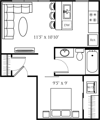 1 bed, 1 bath, 485 sqft, $1,625, Unit 412