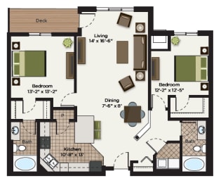 2 beds, 2 baths, 1,370 sqft, $1,899