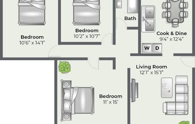 3 beds, 1 bath, 1,000 sqft, $1,295