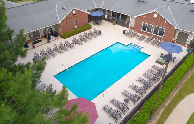 Lancaster Place Apartments in Calera Alabama photo of aerial view of pool