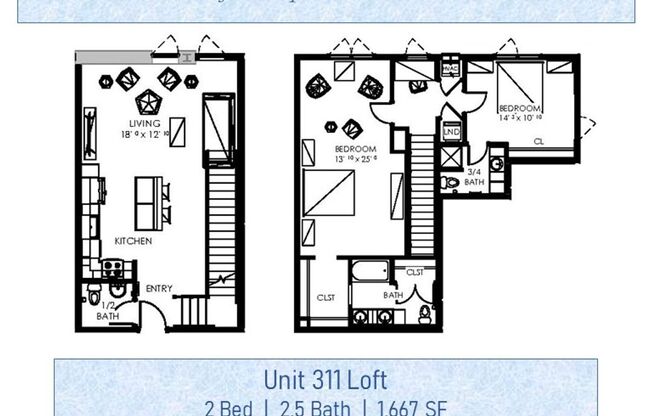 2 beds, 2.5 baths, 1,667 sqft, $1,900