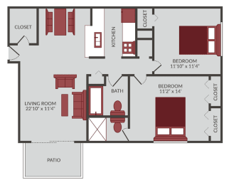 2 beds, 2 baths, 1,000 sqft, $1,079