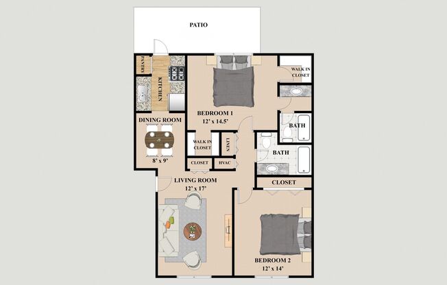 2 beds, 2 baths, 1,026 sqft, $1,335, Unit 1506