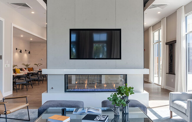 Lounge With Fireplace And TV at The Grove at Piscataway, Piscataway, 08854