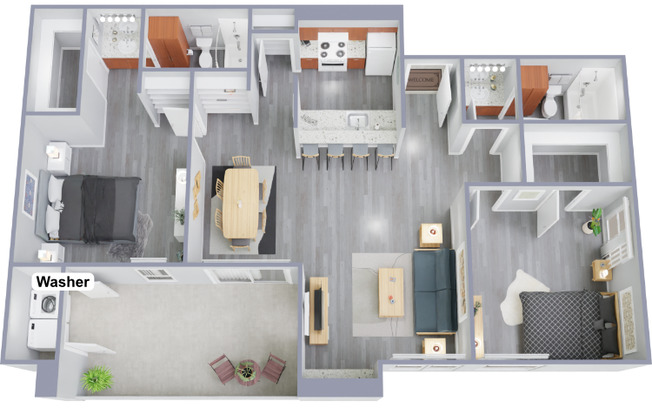 2 beds, 2 baths, 909 sqft, $1,119