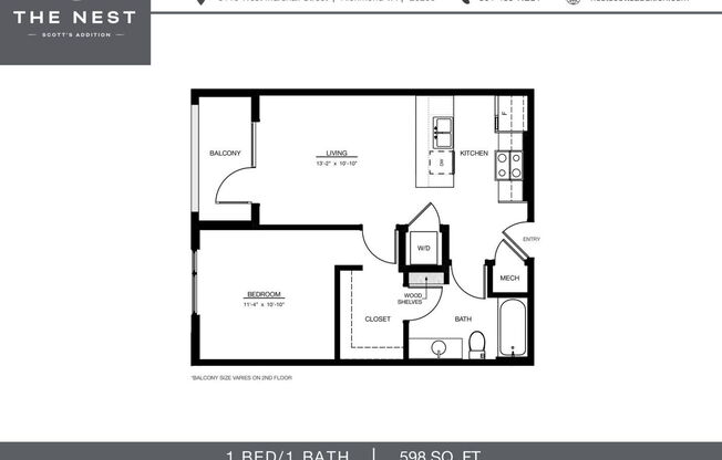 1 bed, 1 bath, 597 sqft, $1,499