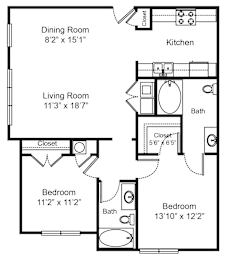 2 beds, 2 baths, 1,053 sqft, $1,155
