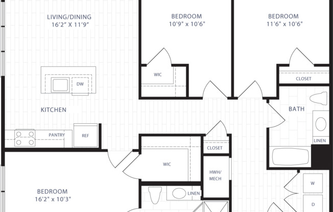 3 beds, 2 baths, 1,297 sqft, $4,005, Unit 336