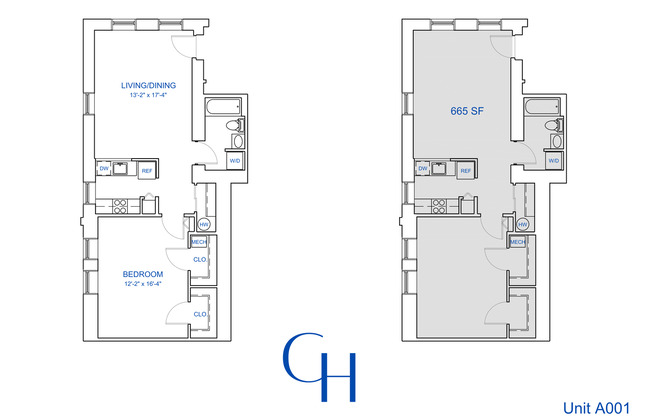 1 bed, 1 bath, 665 sqft, $1,791, Unit A-001