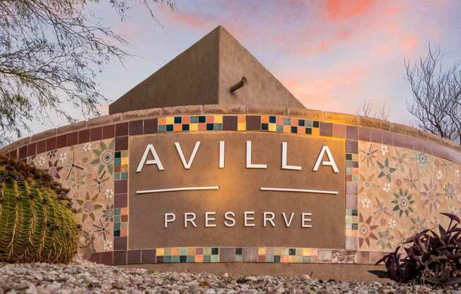 Full Monument Sign at Avilla Preserve Apartment Homes in Tucson Arizona