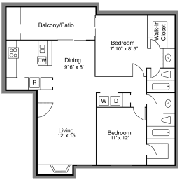 2 beds, 2 baths, 967 sqft, $1,211