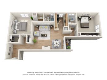 2 beds, 2 baths, 1,067 sqft, $3,225