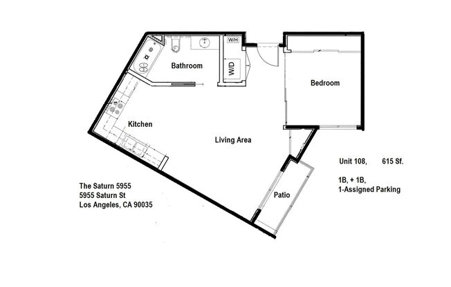 1 bed, 1 bath, 615 sqft, $2,398, Unit 108