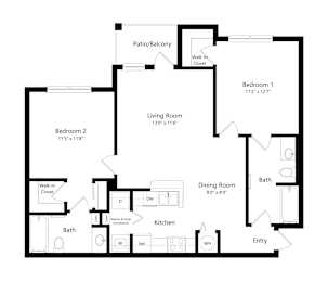 2 beds, 2 baths, 969 sqft, $1,652