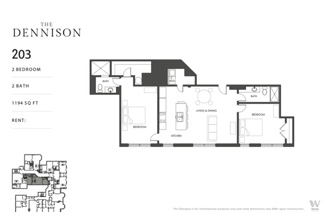 2 beds, 2 baths, 1,194 sqft, $2,695, Unit 203