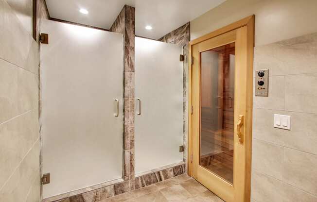 Sauna with two shower room, recessed lightings