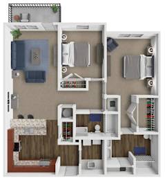 2 beds, 2 baths, 1,248 sqft, $1,345