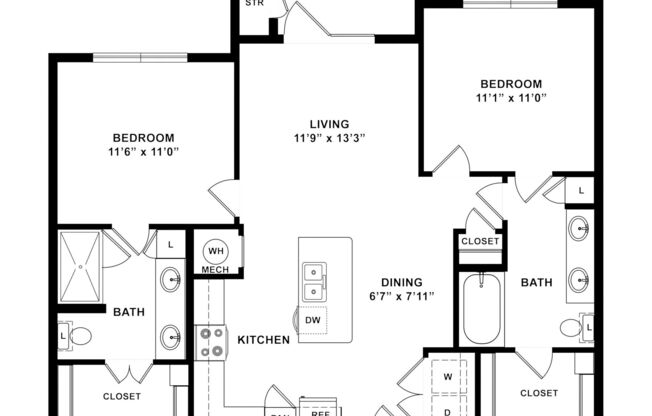 2 beds, 2 baths, 1,005 sqft, $1,502