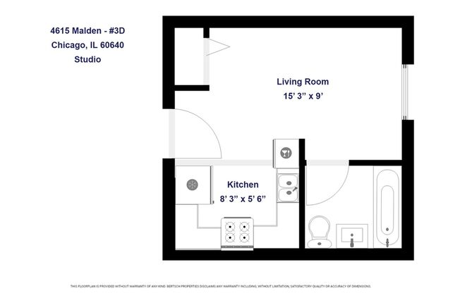 Studio, 1 bath, 225 sqft, $1,150, Unit 4615-3D
