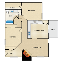 2 beds, 1 bath, 970 sqft, $1,353