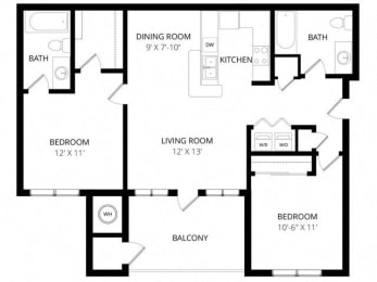 2 beds, 2 baths, 912 sqft, $1,595