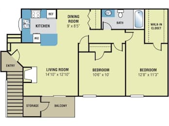 2 beds, 1 bath, 960 sqft, $1,375