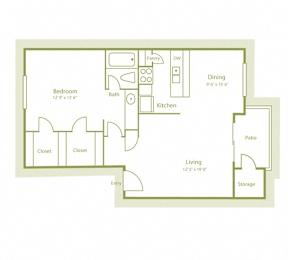 1 bed, 1 bath, 725 sqft, $887