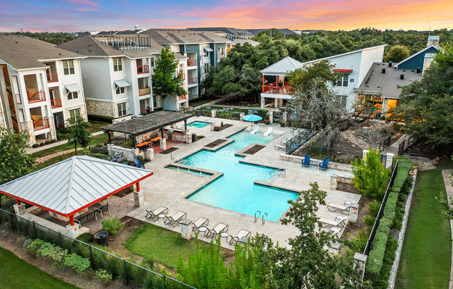 an aerial view of the pool at the resort at governors crossing