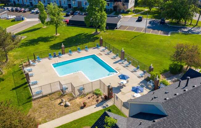 Aerial View of Access to Outdoor Pool at Canal 2 Apartments, Lansing