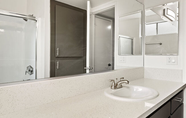 Modern styled bathroom with shower and tub.