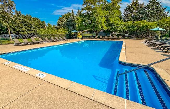 Heated swimming pool at Dover Hills Apartments in Kalamazoo