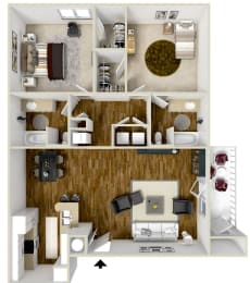 Two Bedroom Floor Plan | 1,185 Sq. Ft. at Avalon Apartment Homes, Starkville, MS, 39759
