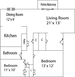 2 beds, 1 bath, 926 sqft, $1,050