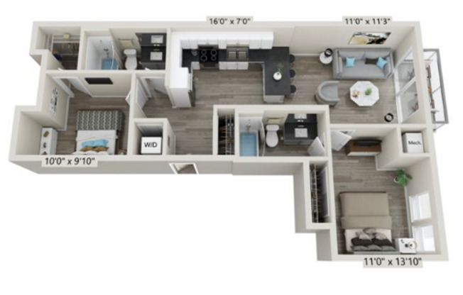 2 beds, 2 baths, 892 sqft, $2,025, Unit 308