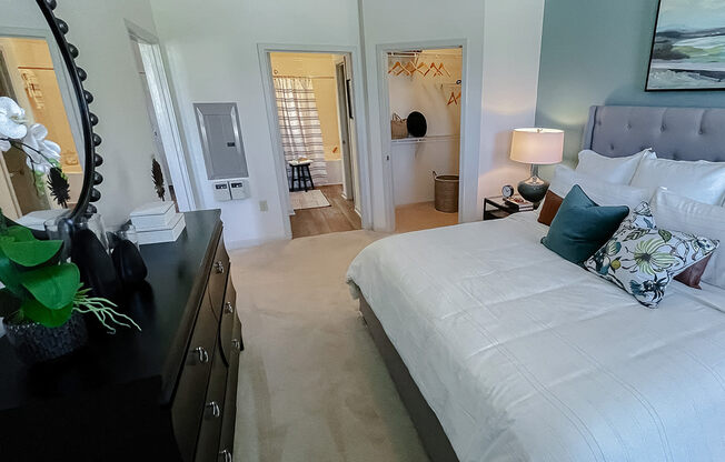 Bedroom looking into bathroom and closet area  at Two Addison Place Apartments , Pooler, GA